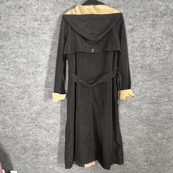 Misty Harbor Trench Coat Womens Medium Black Tan Classic Hood Belt Outdoor Rain - Picture 5 of 11